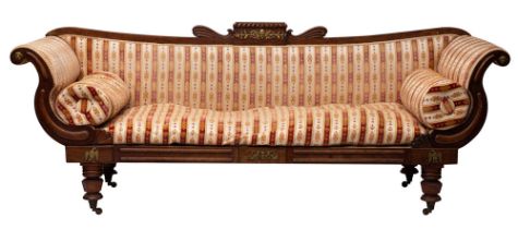 A 'Regency-Empire' carved mahogany and upholstered sofa,