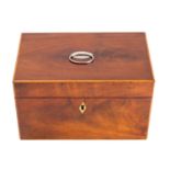A late George III mahogany and sycamore strung tea caddy,