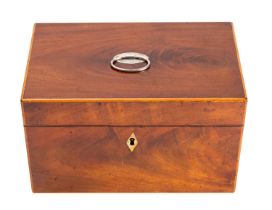 A late George III mahogany and sycamore strung tea caddy,