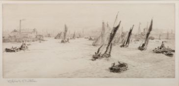 William L. Wyllie (British, 1851-1931) A Mediterranean Port, Etching, 18 x 38.