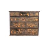 An 18th-century black lacquer and chinoiserie rectangular chest of drawers;