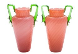 A pair of English overlay glass vases,