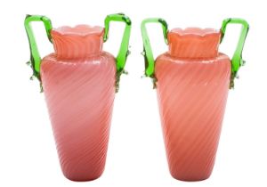 A pair of English overlay glass vases,