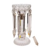 A clear glass table lustre, converted as a table lamp,