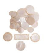 A collection of Chinese mother-of-pearl gaming counters, 19th century; of varying shape and size,