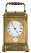 A French engraved gorge carriage clock the eight-day duration movement striking the hours and