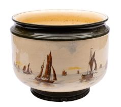A Royal Doulton Series Ware pottery jardiniere the exterior decorated with an extensive coastal