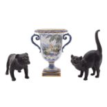 Two Wedgwood black basalt animals designed by Ernest Light and a Royal Crown Derby porcelain vase