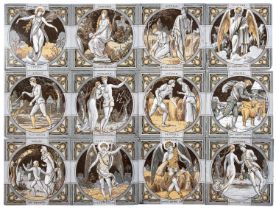 A set of twelve Minton transfer decorated tiles after a design by John Moyr Smith,