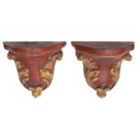 A pair of French carved and painted wood wall brackets, in Louis XV taste,