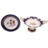 A Derby porcelain plate enamelled with the armorial device for Erskine within a blue and gilt