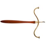 An Edwardian brass mounted mahogany hanger, purportedly for a barrister's wig and gown,