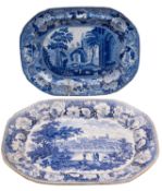 Two transfer decorated meat plates, comprising an Elkin Knight & Co.