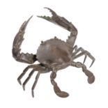A Japanese bronze study of a crab; naturalistically modelled with claws open,