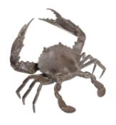 A Japanese bronze study of a crab; naturalistically modelled with claws open,