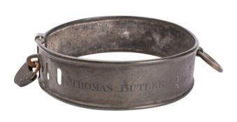 A large George III brass dog collar,