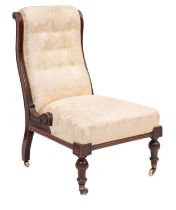 A Victorian mahogany and damask upholstered nursing chair,