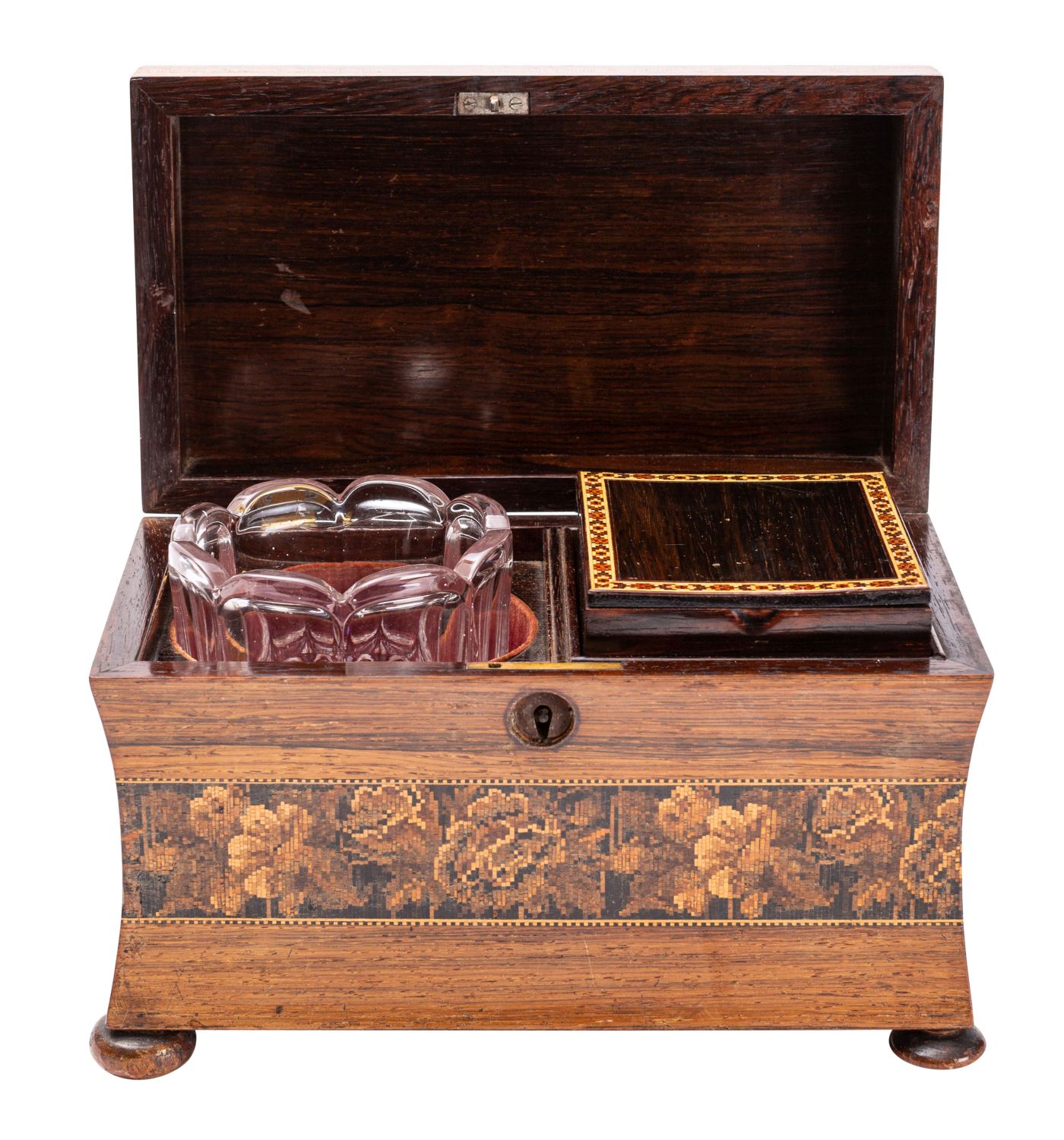 A Victorian rosewood and Tunbridgeware tea caddy, - Image 2 of 2