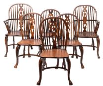 A set of six elm and ash spindle back chairs in 18th century style,