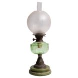 A Victorian ceramic, glass and metal mounted table oil lamp,