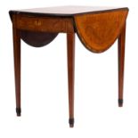 A 19th-century satinwood inlaid and marquetry oval Pembroke table;
