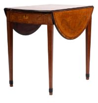 A 19th-century satinwood inlaid and marquetry oval Pembroke table;