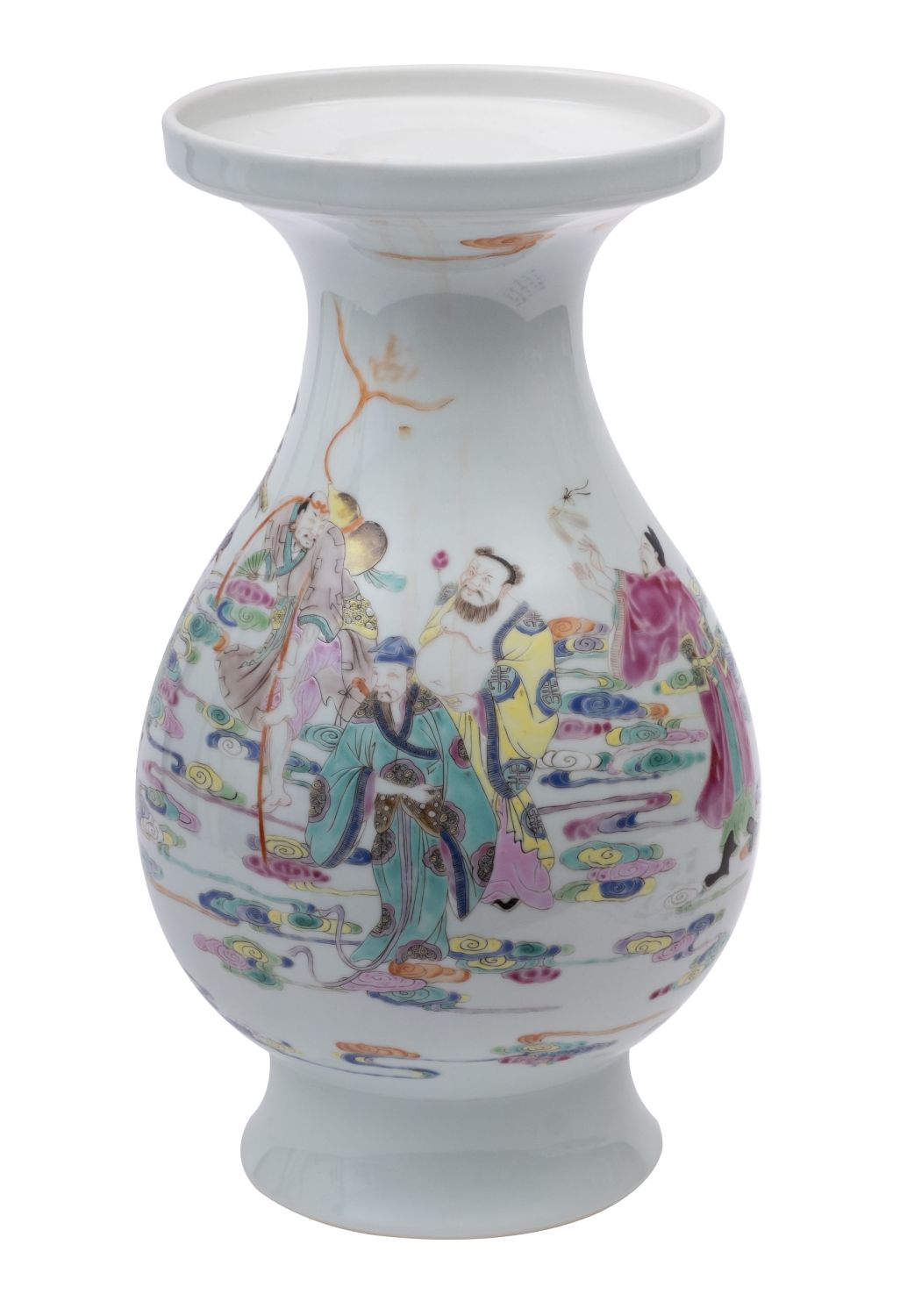 A Chinese famille rose 'Immortals' pear-shaped vase enamelled in the Yongzheng manner with the - Image 2 of 2