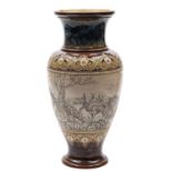 A large Doulton Lambeth stoneware vase by Hannah Barlow sgraffito decorated with deer in a