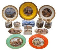 A collection of Pratt Ware pottery, 19th century comprising three inkwells, two lids,