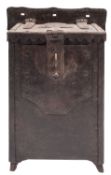 An iron alms box, 19th century; riveted overall,