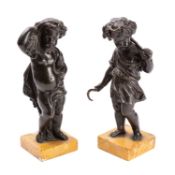 A pair of 19th Century French bronze figures of putti emblematic of the seasons Summer and Autumn