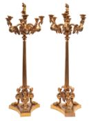 A pair of fine gilt metal seven light candelabra in Empire Revival taste,