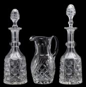 A group of six items of cut-glass comprising a large thistle-shaped vase,