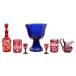 A group of Bohemian red stained glassware,