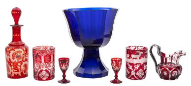 A group of Bohemian red stained glassware,