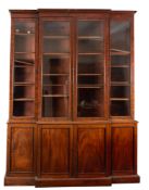 A George III mahogany and glazed breakfront bookcase,