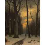 Eduard Hein (German, 1854 -1918) A woodland walk in winter Oil on board 35 x 27.
