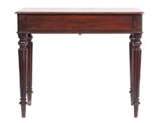 A William IV mahogany rectangular side table; with a moulded top and single long frieze drawer,