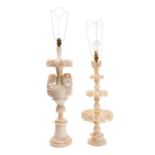 Two North Italian carved alabaster table lamps,