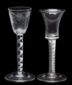 Two air twist wine glasses,