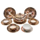 A group of Derby Imari pattern porcelain tea wares comprising a Bloor period teapot,