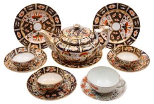 A group of Derby Imari pattern porcelain tea wares comprising a Bloor period teapot,
