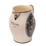 A Liverpool creamware jug, of oviform with strap handle,
