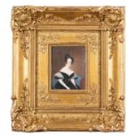 French School, 19th Century A Lady wearing a black dress, seated Watercolour on Ivory 10.