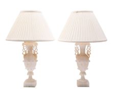 A pair of alabaster vase shaped table lamps;