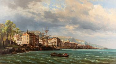 Charles Euphrasie Kuwasseg (French, 1838 -1904) Alleged View of The Port Of Genoa Oil on canvas 54.