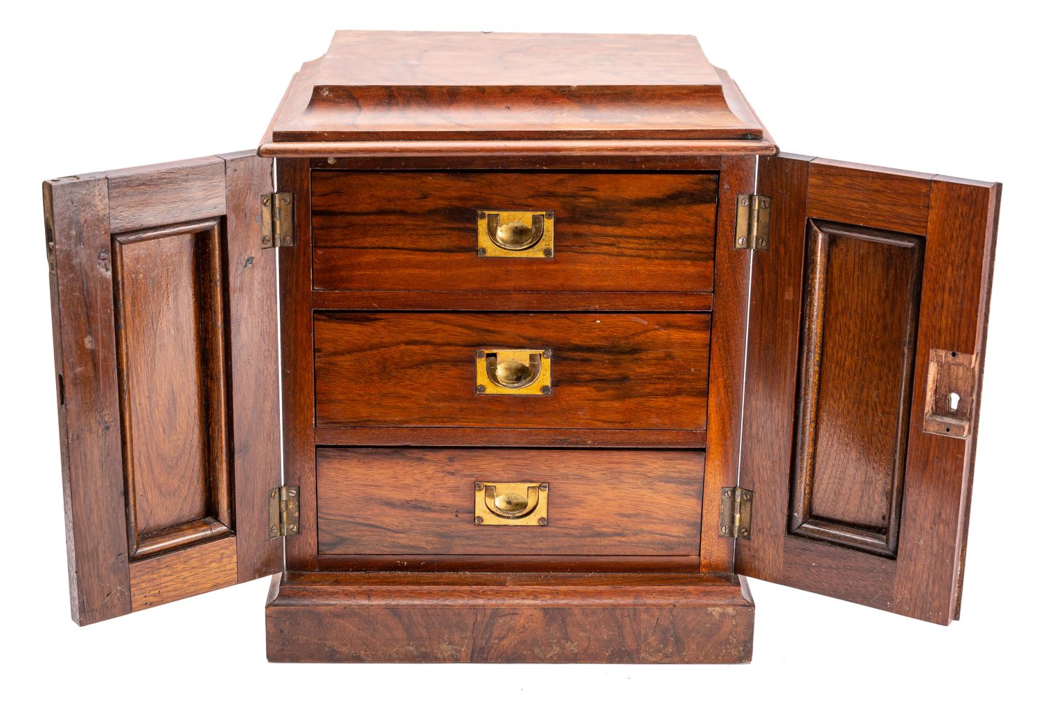 A Victorian walnut table top cigar cabinet, late 19th century; the top with cavetto moulded edges, - Image 2 of 2