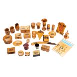 A collection of approx thirty assorted pieces of Mauchline ware; includes napkin rings,