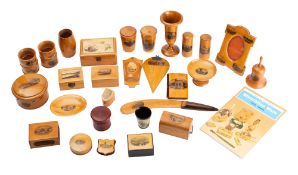 A collection of approx thirty assorted pieces of Mauchline ware; includes napkin rings,