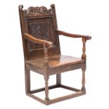 A Charles I oak Wainscot chair,